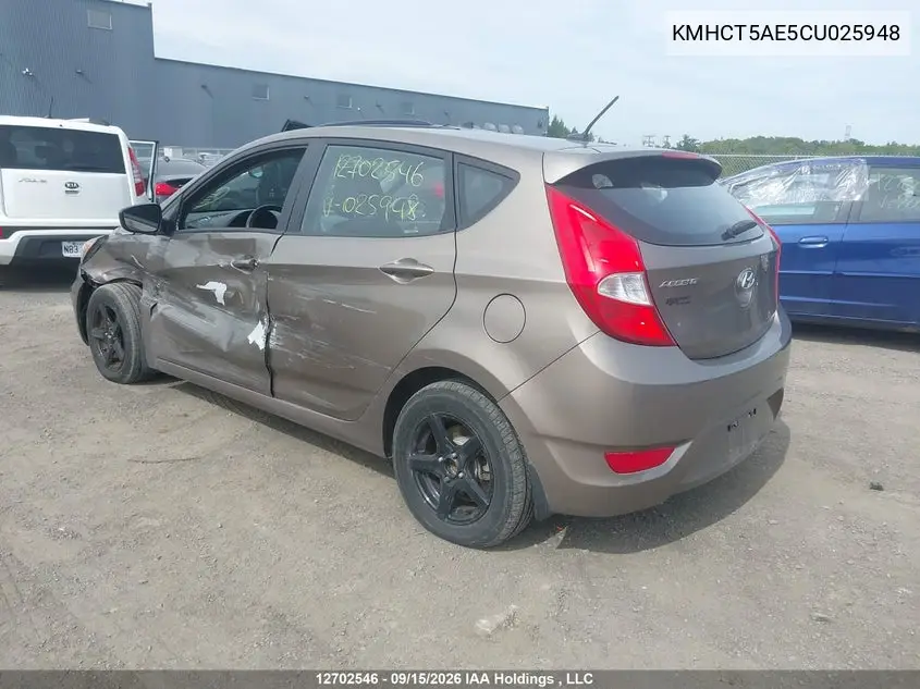 2012 HYUNDAI ACCENT VIN KMHCT5AE5CU025948 — фото 3