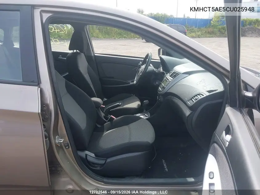 2012 HYUNDAI ACCENT VIN KMHCT5AE5CU025948 — фото 5