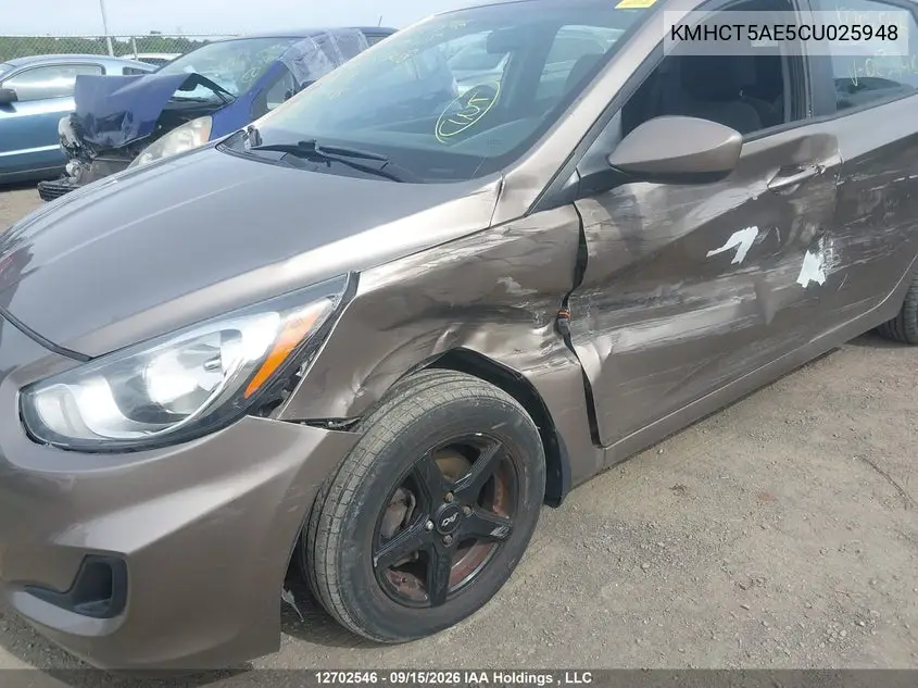 2012 HYUNDAI ACCENT VIN KMHCT5AE5CU025948 — фото 6