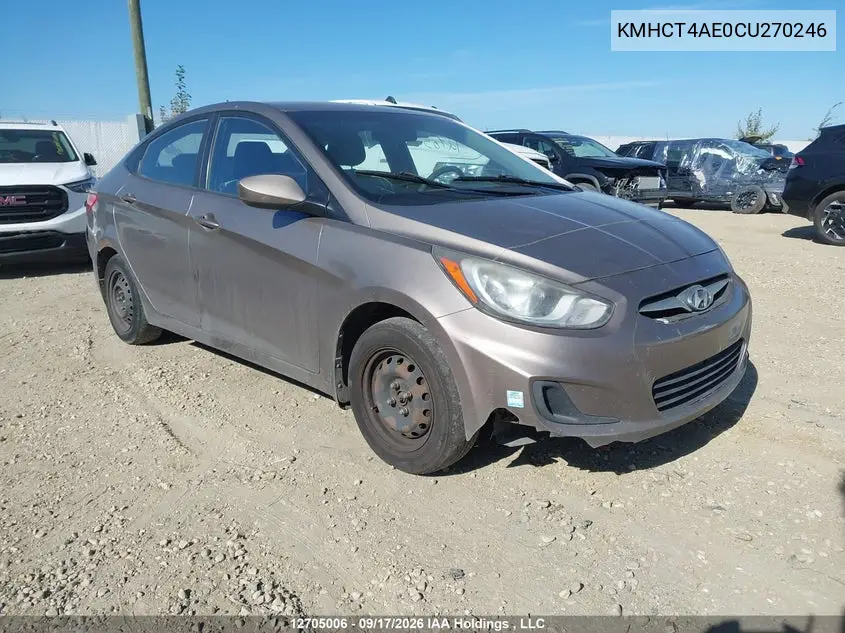 HYUNDAI ACCENT 2012, VIN KMHCT4AE0CU270246