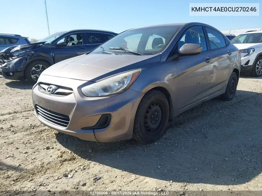 2012 HYUNDAI ACCENT VIN KMHCT4AE0CU270246 — фото 2
