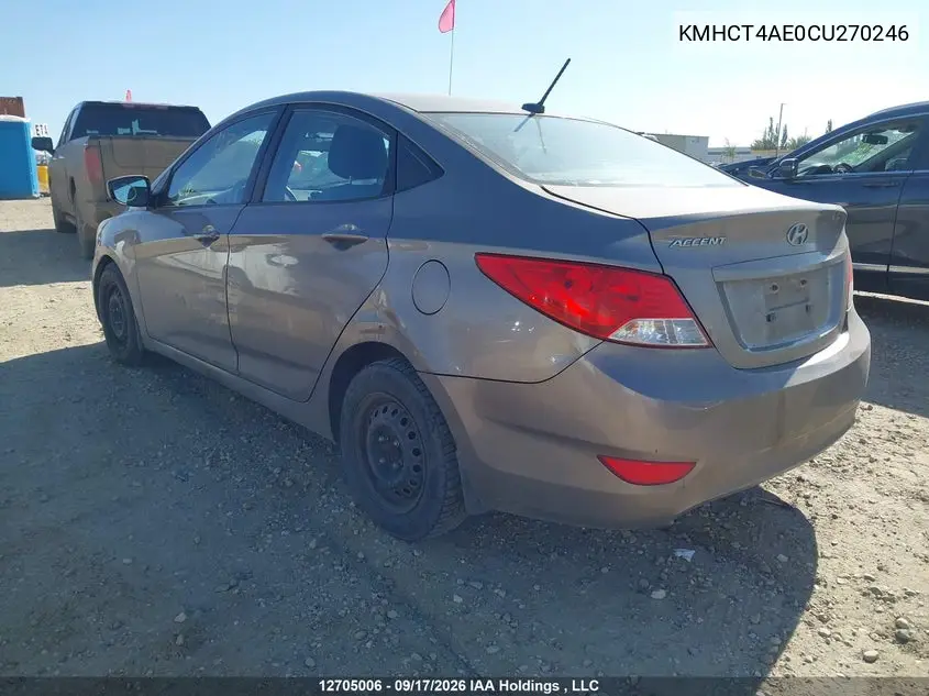 2012 HYUNDAI ACCENT VIN KMHCT4AE0CU270246 — фото 3