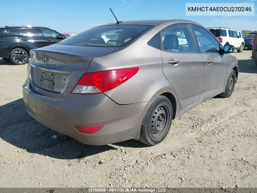 2012 HYUNDAI ACCENT VIN KMHCT4AE0CU270246 — фото 4