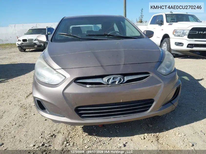 2012 HYUNDAI ACCENT VIN KMHCT4AE0CU270246 — фото 6