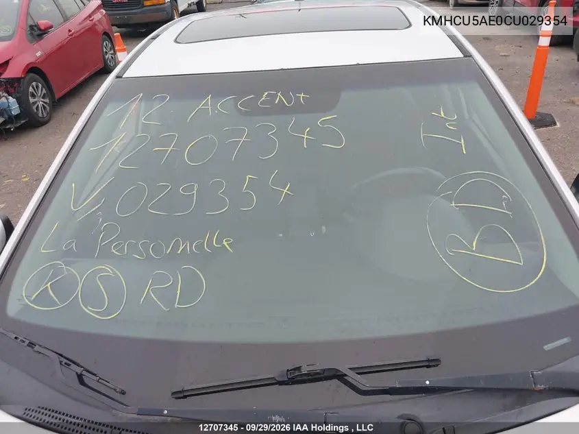 2012 HYUNDAI ACCENT VIN KMHCU5AE0CU029354 — фото 17