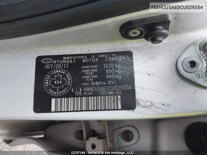 2012 HYUNDAI ACCENT VIN KMHCU5AE0CU029354 — фото 18