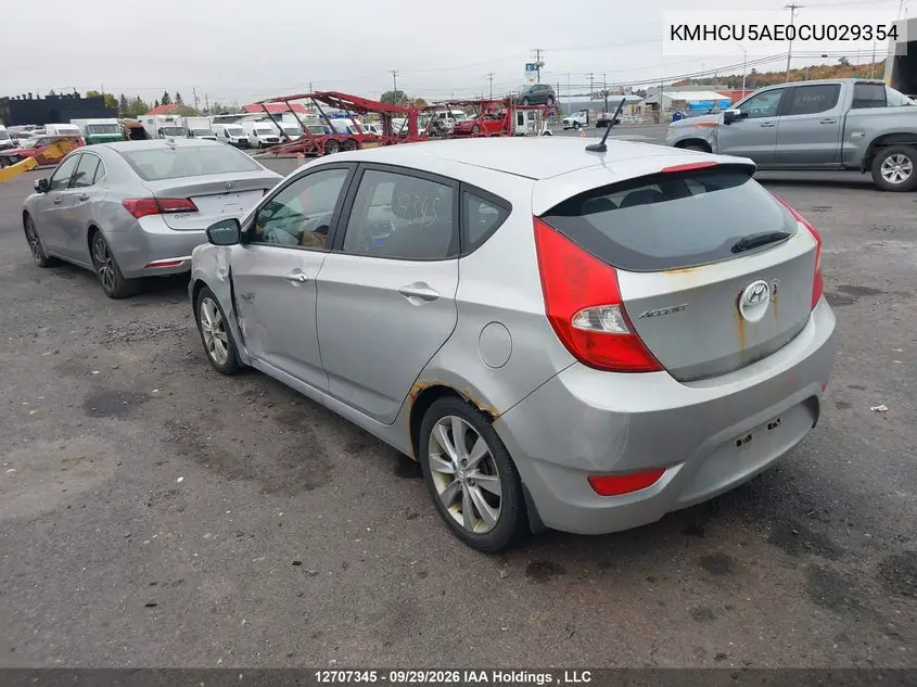 2012 HYUNDAI ACCENT VIN KMHCU5AE0CU029354 — фото 3