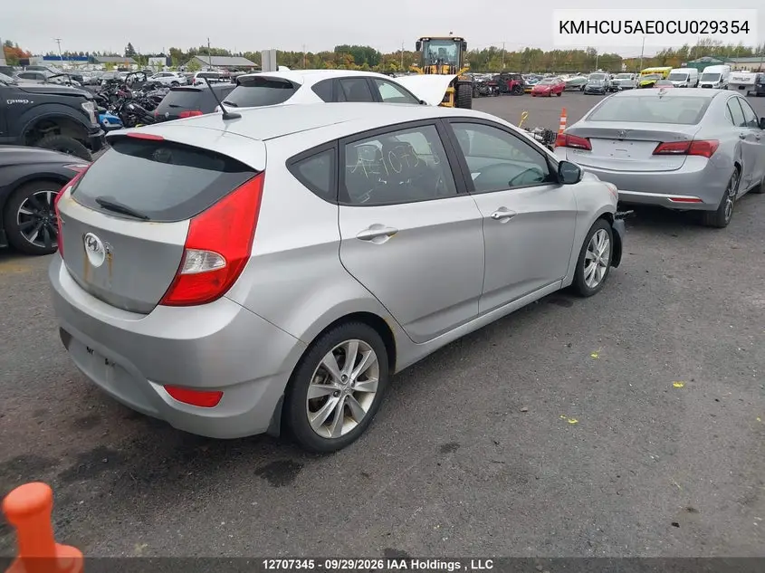 2012 HYUNDAI ACCENT VIN KMHCU5AE0CU029354 — фото 4