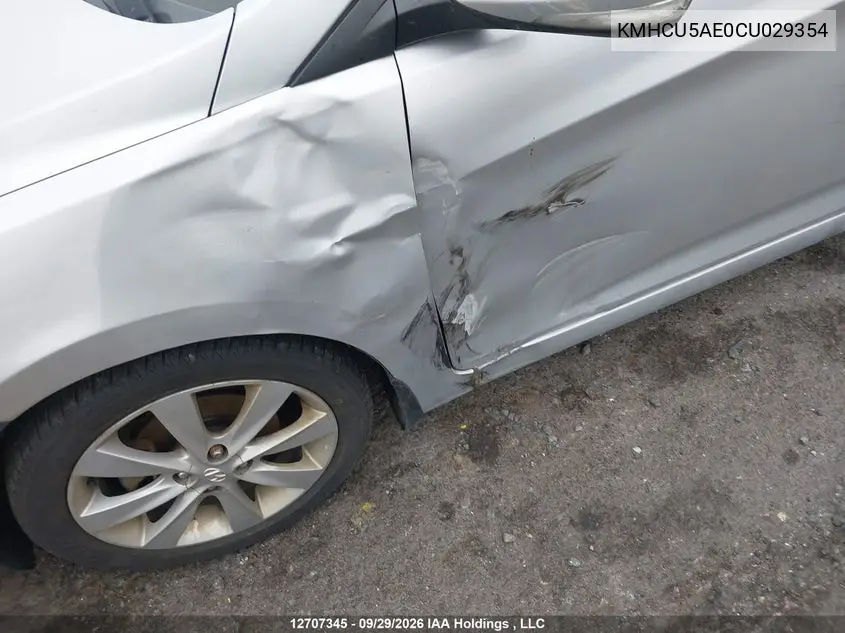 2012 HYUNDAI ACCENT VIN KMHCU5AE0CU029354 — фото 6