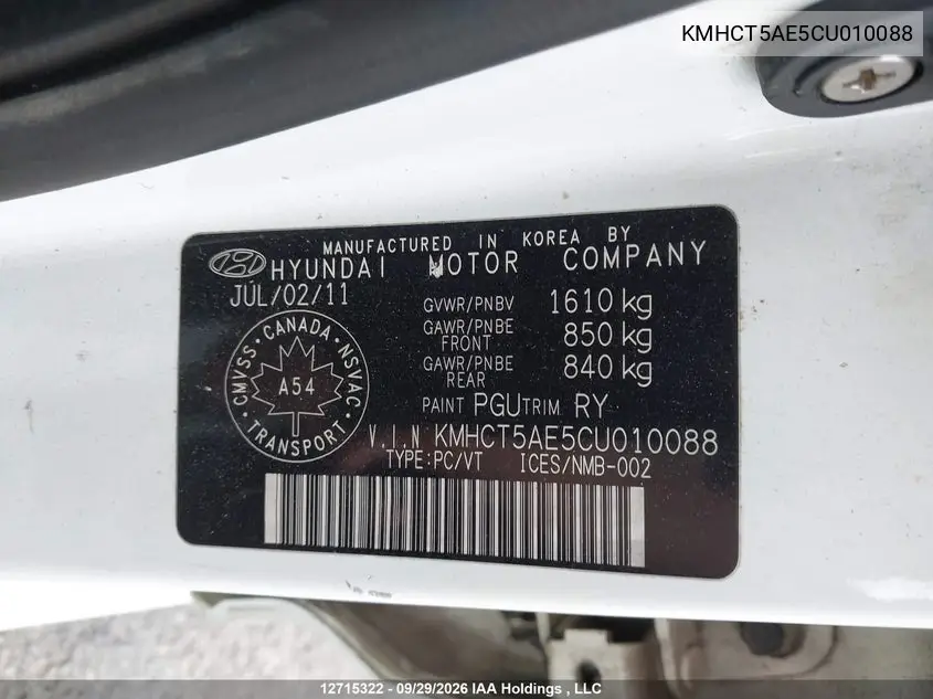 2012 HYUNDAI ACCENT VIN KMHCT5AE5CU010088 — фото 18