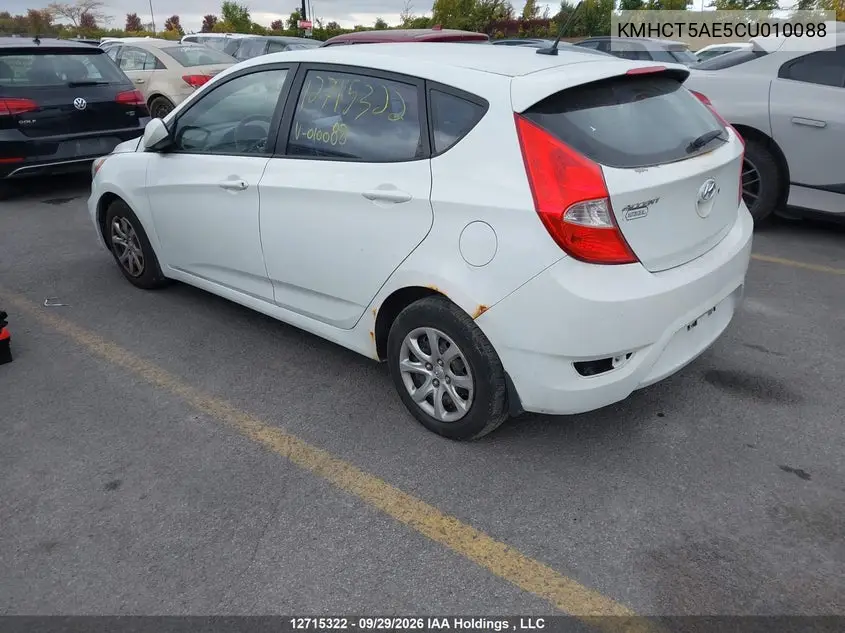 2012 HYUNDAI ACCENT VIN KMHCT5AE5CU010088 — фото 3