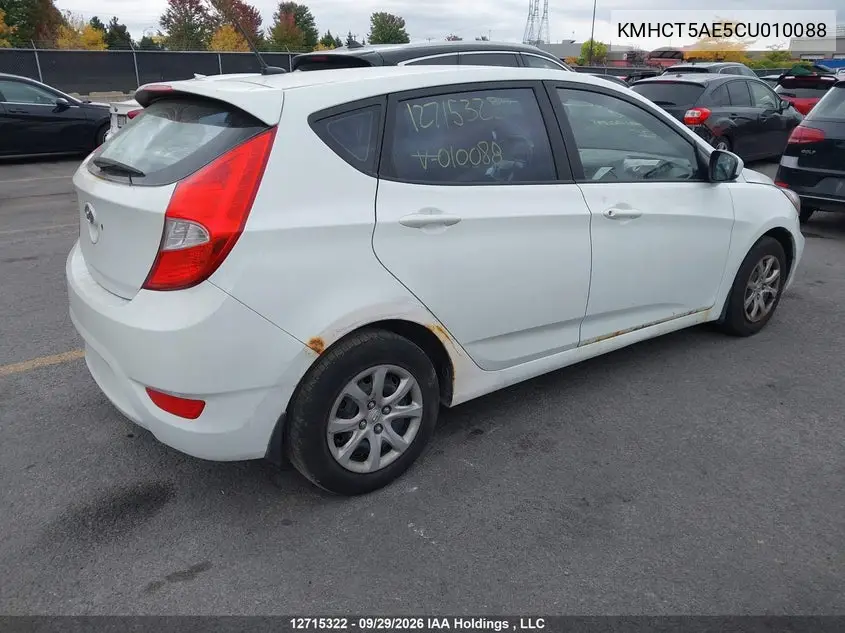 2012 HYUNDAI ACCENT VIN KMHCT5AE5CU010088 — фото 4
