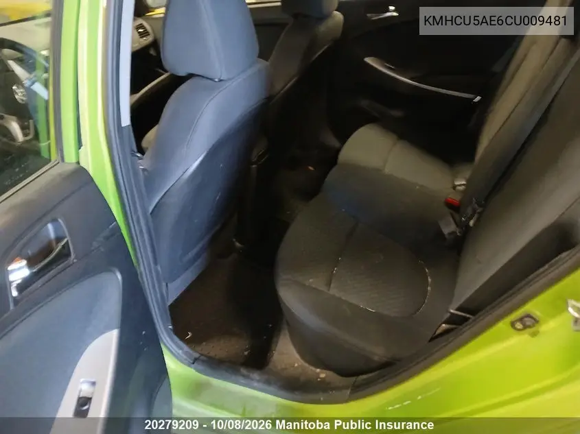 2012 HYUNDAI ACCENT VIN KMHCU5AE6CU009481 — фото 5