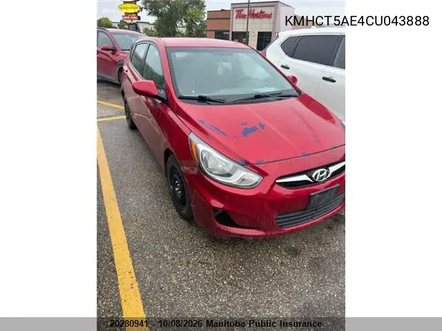 HYUNDAI ACCENT 2012, VIN KMHCT5AE4CU043888