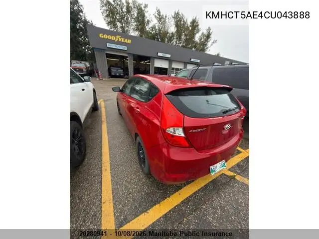 2012 HYUNDAI ACCENT VIN KMHCT5AE4CU043888 — фото 3