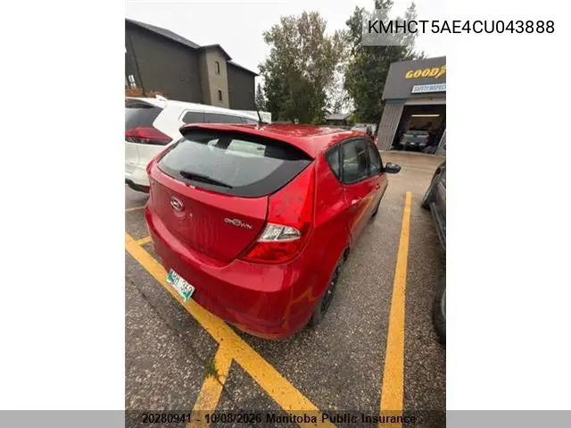 2012 HYUNDAI ACCENT VIN KMHCT5AE4CU043888 — фото 4