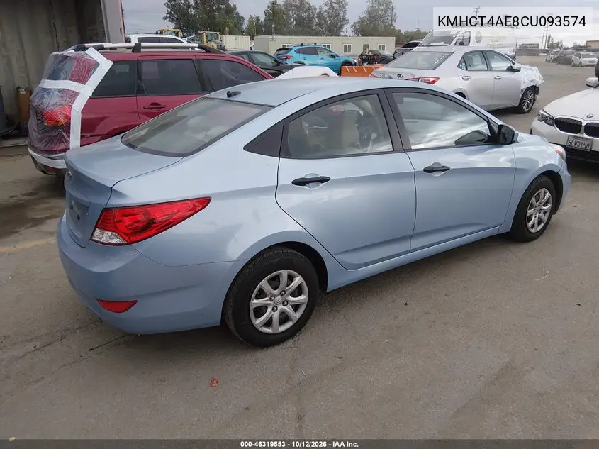 2012 HYUNDAI ACCENT VIN KMHCT4AE8CU093574 — фото 4