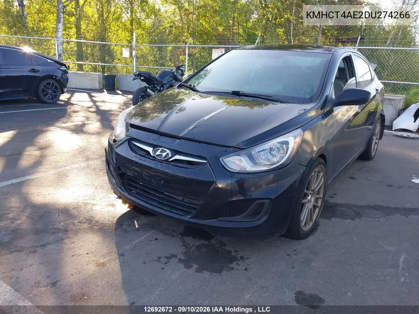 2013 HYUNDAI ACCENT VIN KMHCT4AE2DU274266 — фото 2