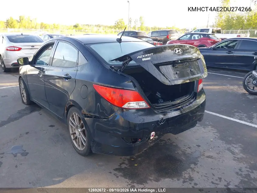 2013 HYUNDAI ACCENT VIN KMHCT4AE2DU274266 — фото 3
