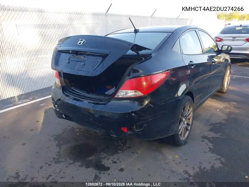 2013 HYUNDAI ACCENT VIN KMHCT4AE2DU274266 — фото 4