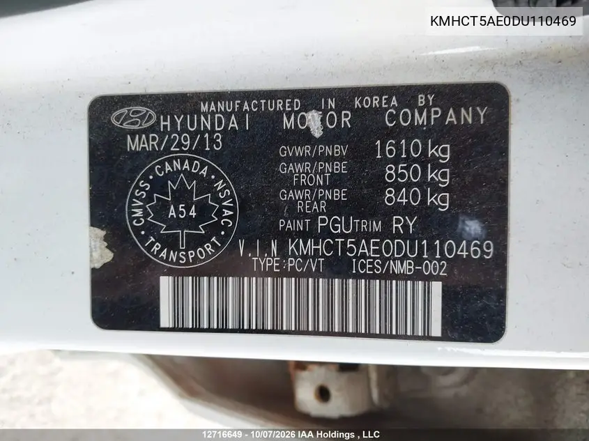 2013 HYUNDAI ACCENT VIN KMHCT5AE0DU110469 — фото 18