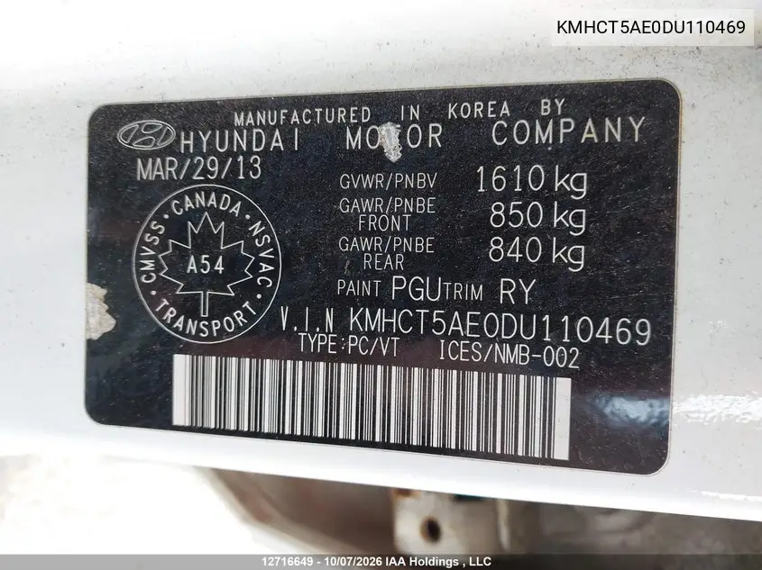 2013 HYUNDAI ACCENT VIN KMHCT5AE0DU110469 — фото 9