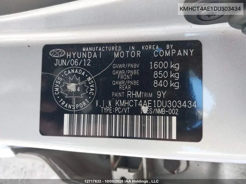 2013 HYUNDAI ACCENT VIN KMHCT4AE1DU303434 — фото 18