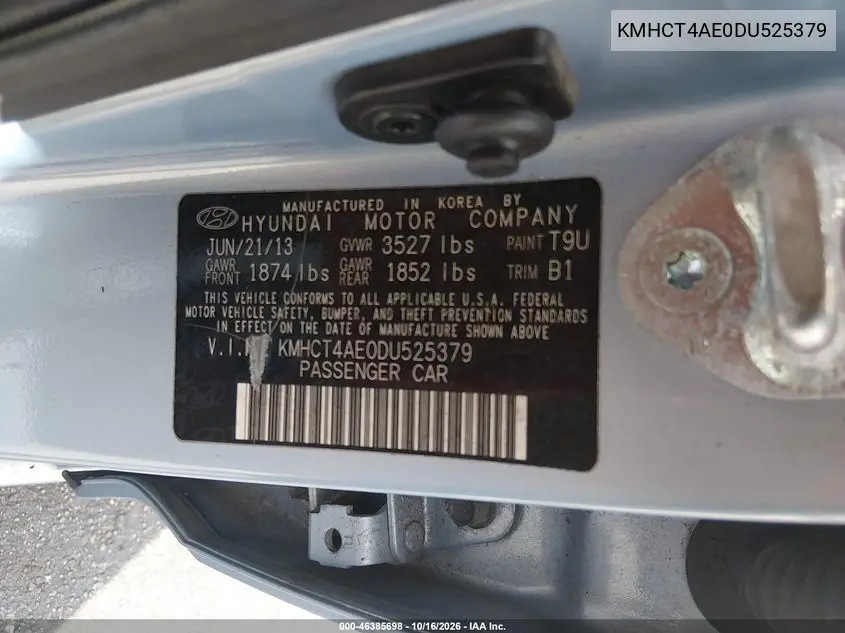 2013 HYUNDAI ACCENT VIN KMHCT4AE0DU525379 — фото 9