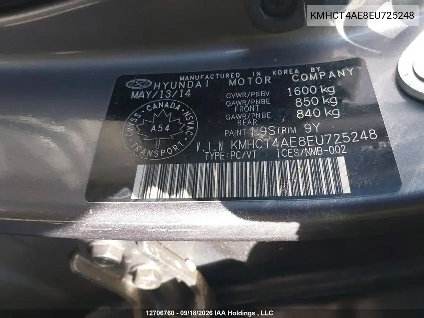2014 HYUNDAI ACCENT VIN KMHCT4AE8EU725248 — фото 18