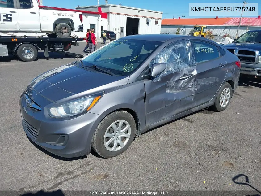 2014 HYUNDAI ACCENT VIN KMHCT4AE8EU725248 — фото 2
