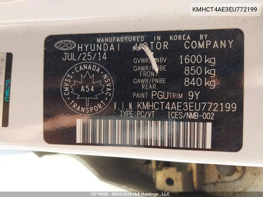 2014 HYUNDAI ACCENT VIN KMHCT4AE3EU772199 — фото 9