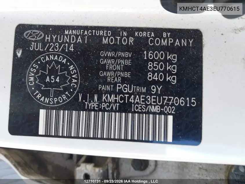 2014 HYUNDAI ACCENT VIN KMHCT4AE3EU770615 — фото 9