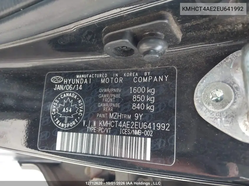 2014 HYUNDAI ACCENT VIN KMHCT4AE2EU641992 — фото 9