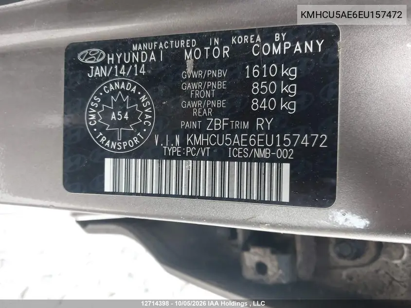 2014 HYUNDAI ACCENT VIN KMHCU5AE6EU157472 — фото 9