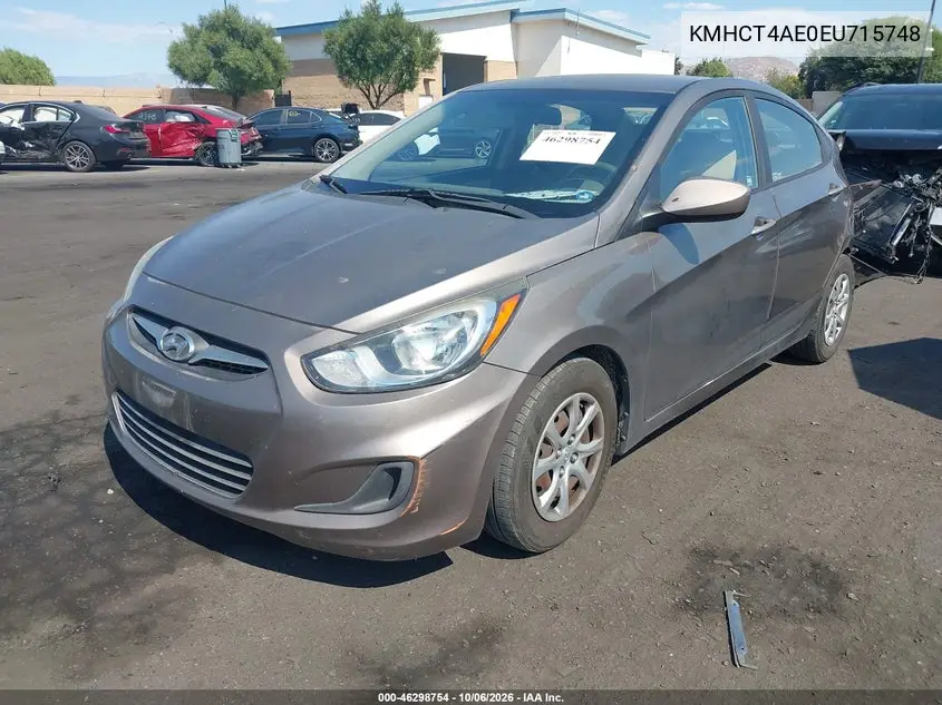 2014 HYUNDAI ACCENT VIN KMHCT4AE0EU715748 — фото 2