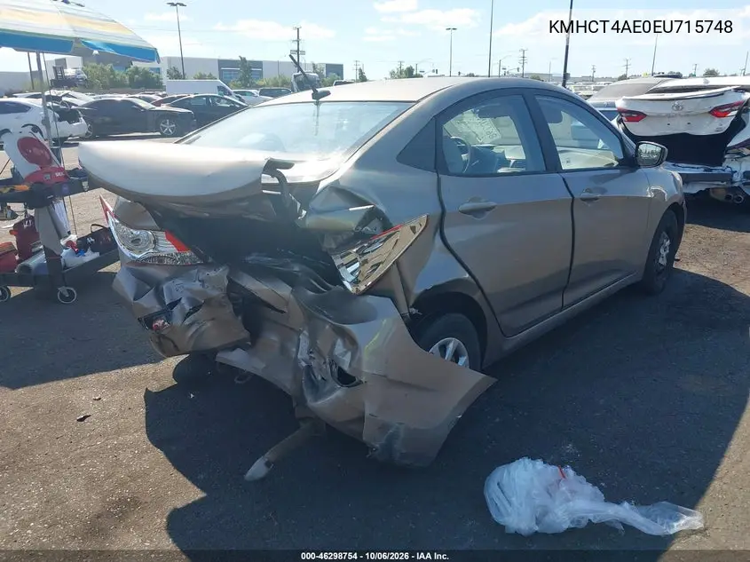 2014 HYUNDAI ACCENT VIN KMHCT4AE0EU715748 — фото 4