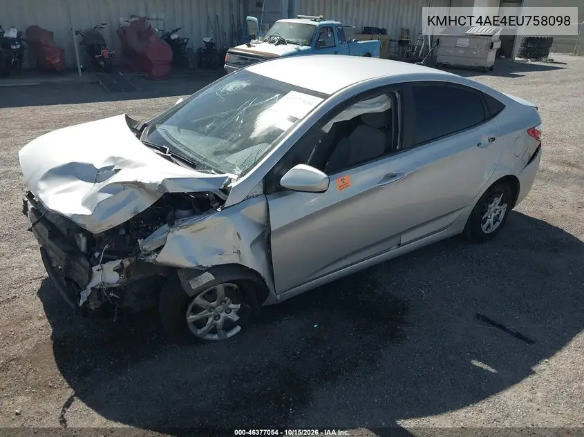 2014 HYUNDAI ACCENT VIN KMHCT4AE4EU758098 — фото 2