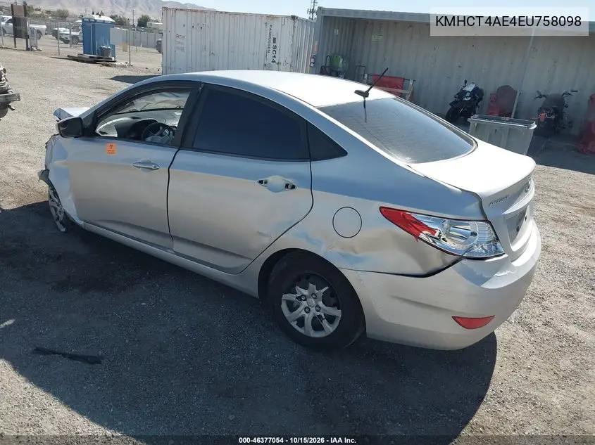 2014 HYUNDAI ACCENT VIN KMHCT4AE4EU758098 — фото 3