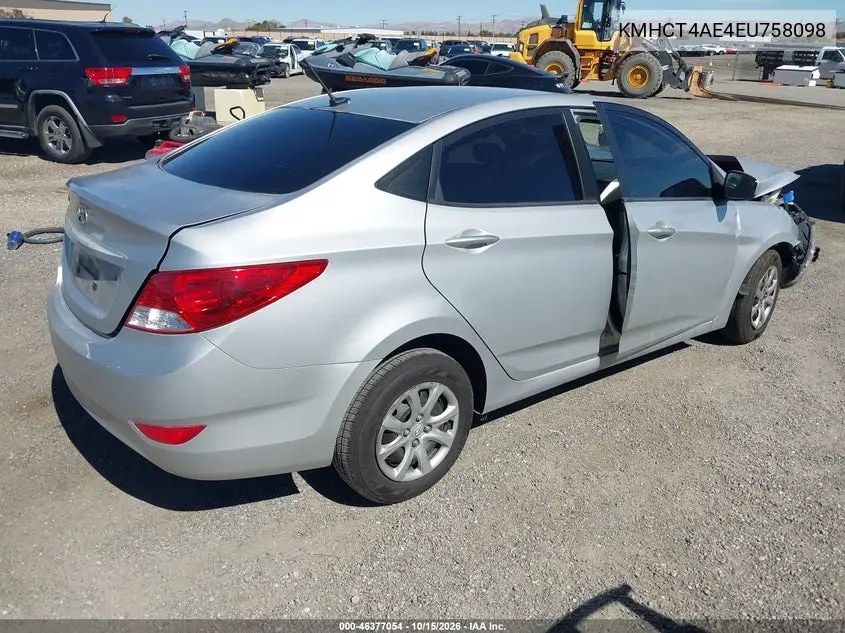2014 HYUNDAI ACCENT VIN KMHCT4AE4EU758098 — фото 4