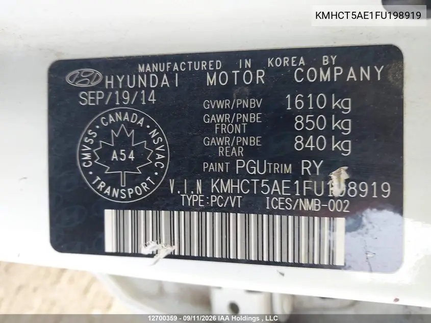 2015 HYUNDAI ACCENT VIN KMHCT5AE1FU198919 — фото 18