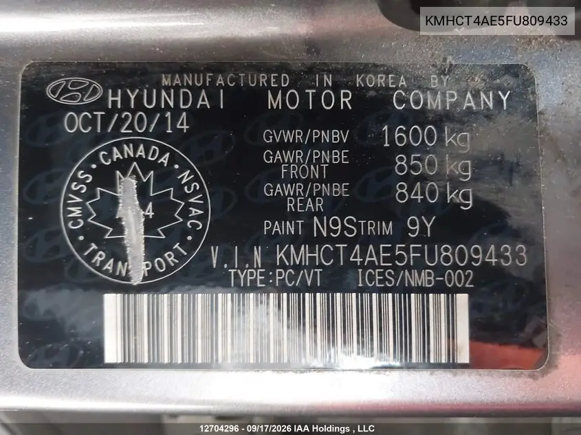 2015 HYUNDAI ACCENT VIN KMHCT4AE5FU809433 — фото 20
