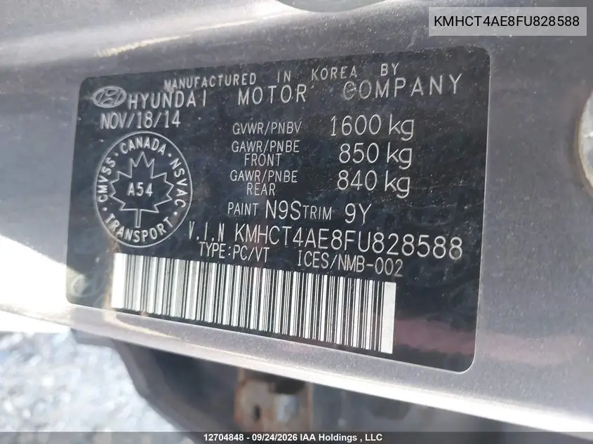2015 HYUNDAI ACCENT VIN KMHCT4AE8FU828588 — фото 9