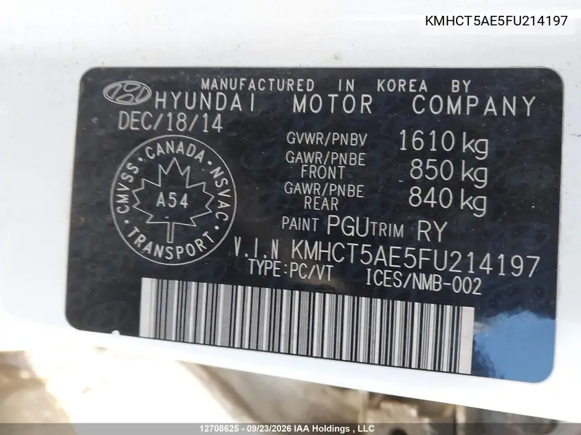 2015 HYUNDAI ACCENT VIN KMHCT5AE5FU214197 — фото 19