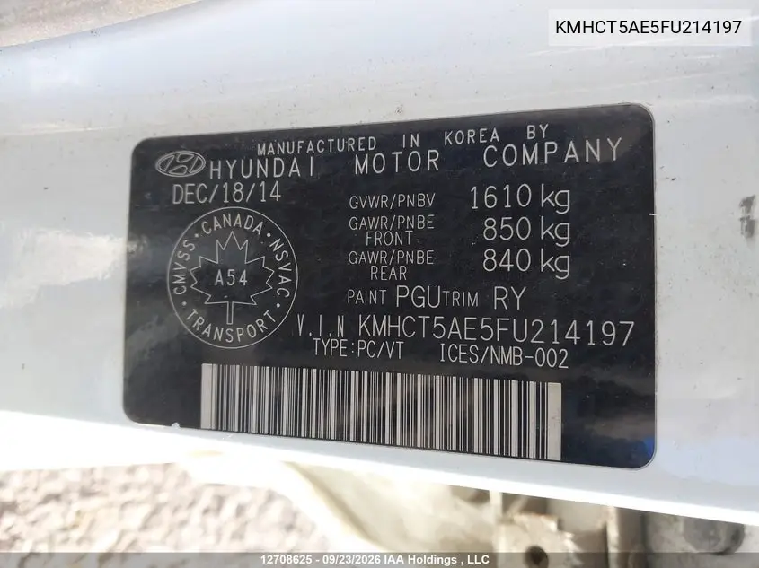 2015 HYUNDAI ACCENT VIN KMHCT5AE5FU214197 — фото 9