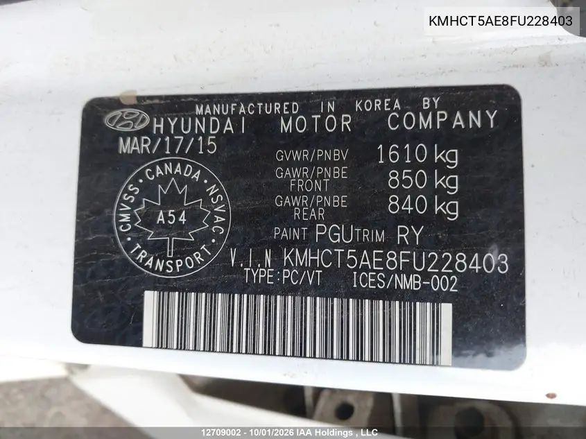 2015 HYUNDAI ACCENT VIN KMHCT5AE8FU228403 — фото 19