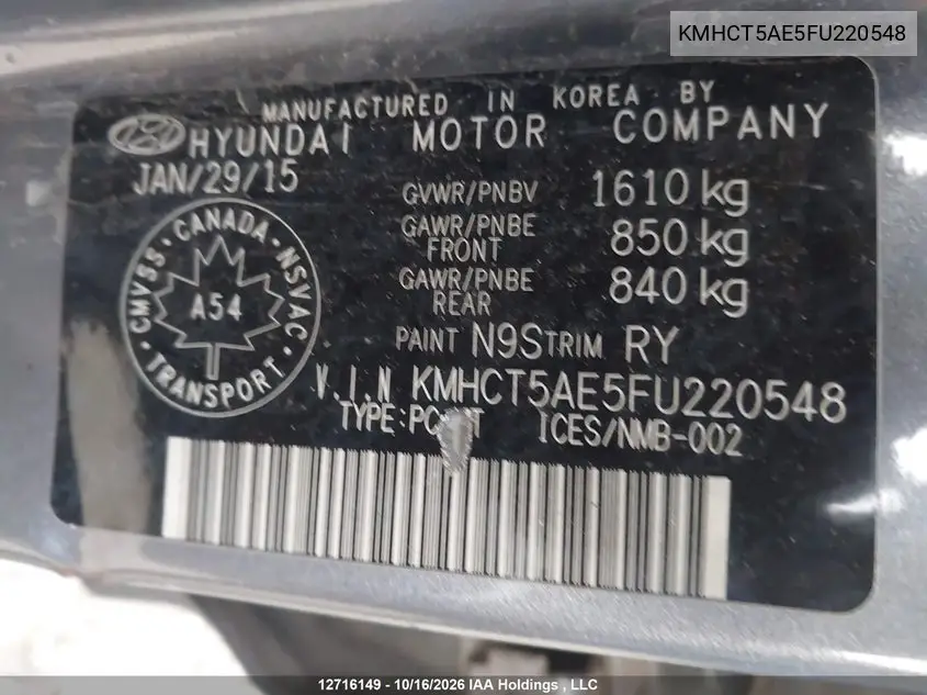 2015 HYUNDAI ACCENT VIN KMHCT5AE5FU220548 — фото 17