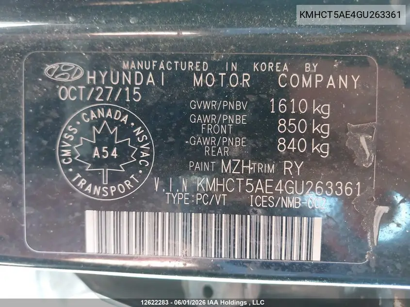 2016 HYUNDAI ACCENT VIN KMHCT5AE4GU263361 — фото 18
