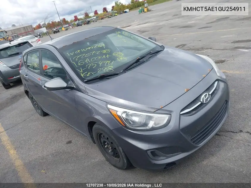 HYUNDAI ACCENT 2016, VIN KMHCT5AE1GU254911