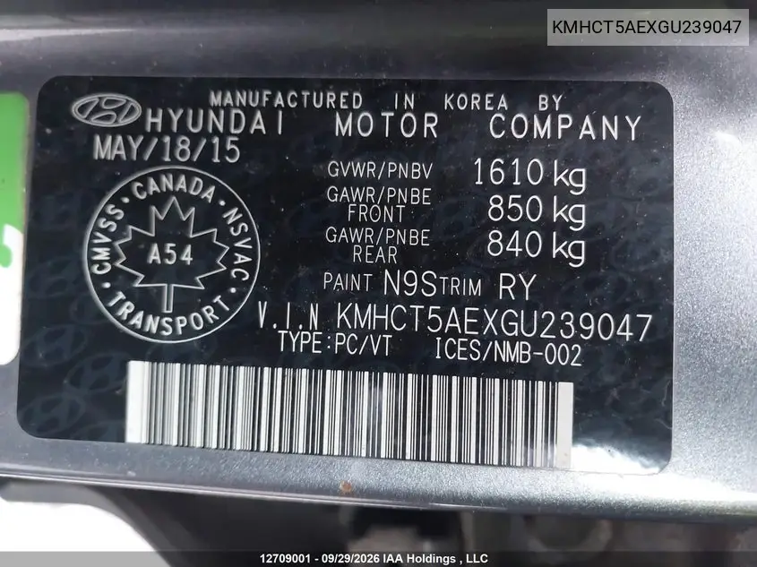 2016 HYUNDAI ACCENT VIN KMHCT5AEXGU239047 — фото 9