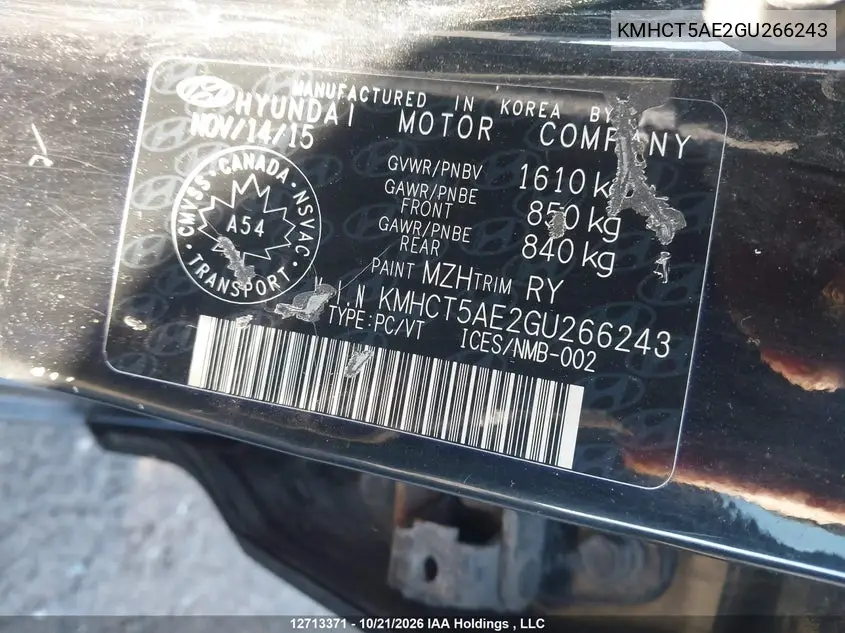 2016 HYUNDAI ACCENT VIN KMHCT5AE2GU266243 — фото 19